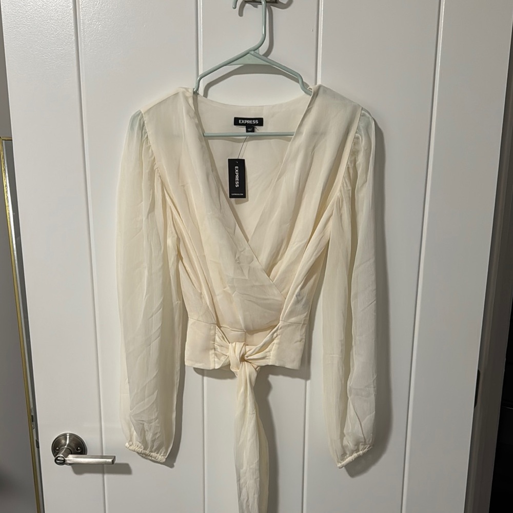Express Women's Cream Wrap Top